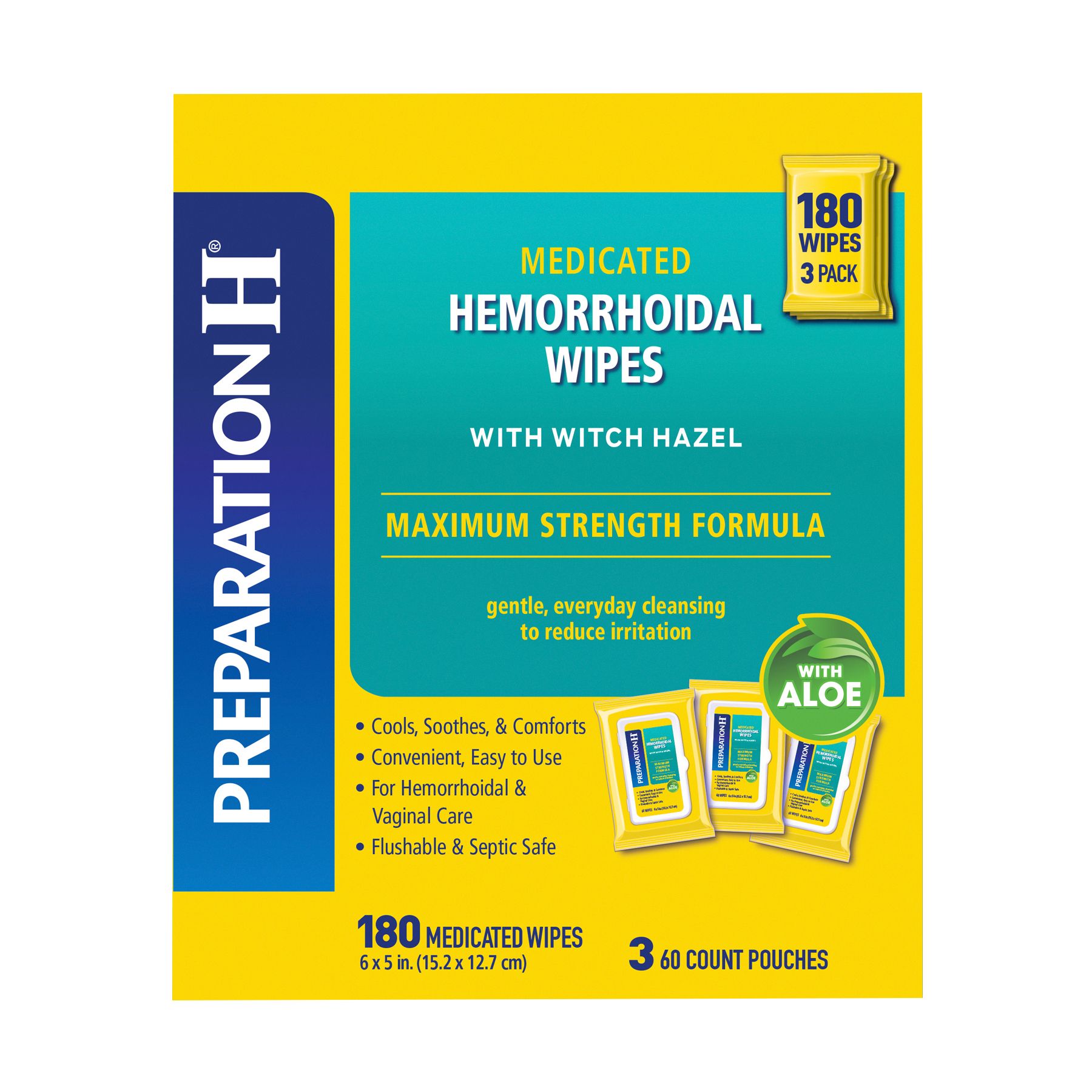 Preparation-H  Maximum Strength Medicated Hemorrhoidal Wipes with Witch Hazel and Aloe, 180 ct.