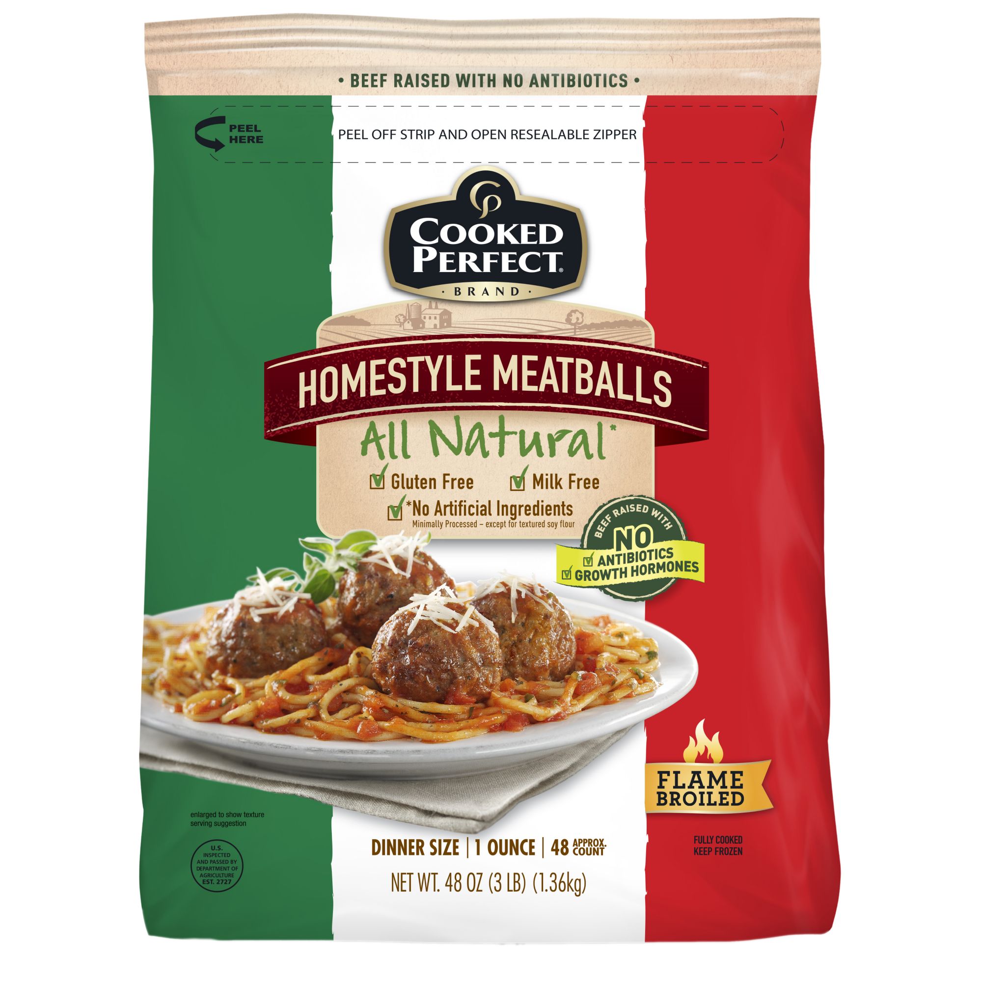 Cooked Perfect All Natural Homestyle Meatballs, 3 lbs.