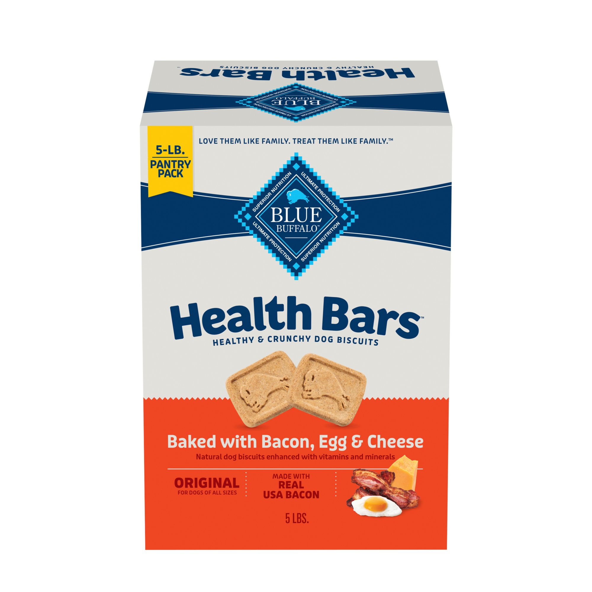 Blue Buffalo Health Bars Natural Crunchy Dog Treats Biscuits, Bacon, Egg & Cheese, 5 lbs.