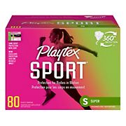 Playtex Sport Plastic Tampons, Unscented, Super Absorbency, 80 ct.