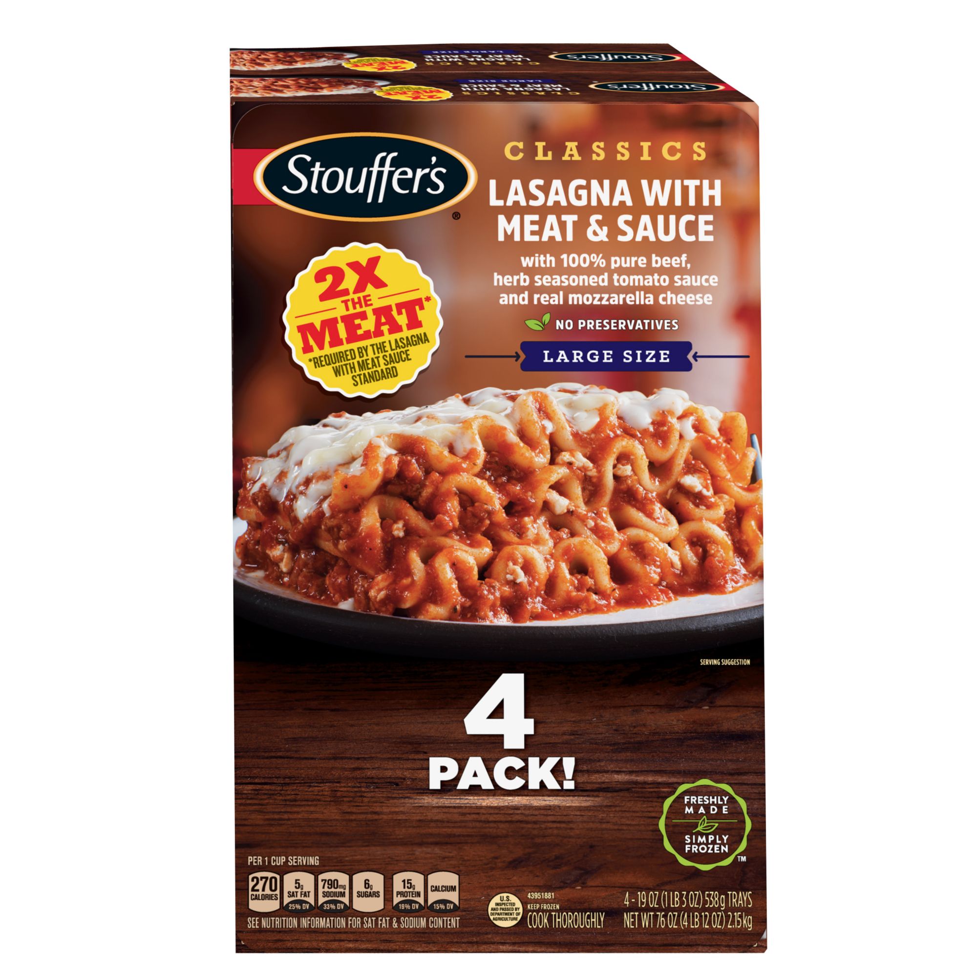 Stouffer's Large Size Lasagna With Meat And Sauce Frozen Meal, 76 oz.