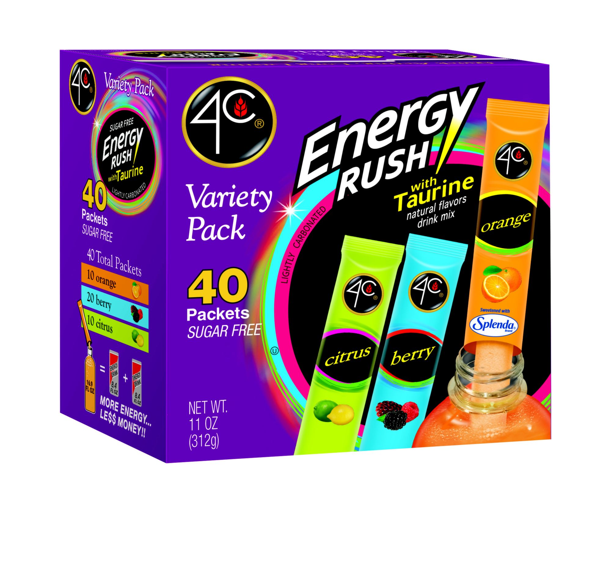 4C Energy Rush Flavored Powders Variety Pack, 40 ct.