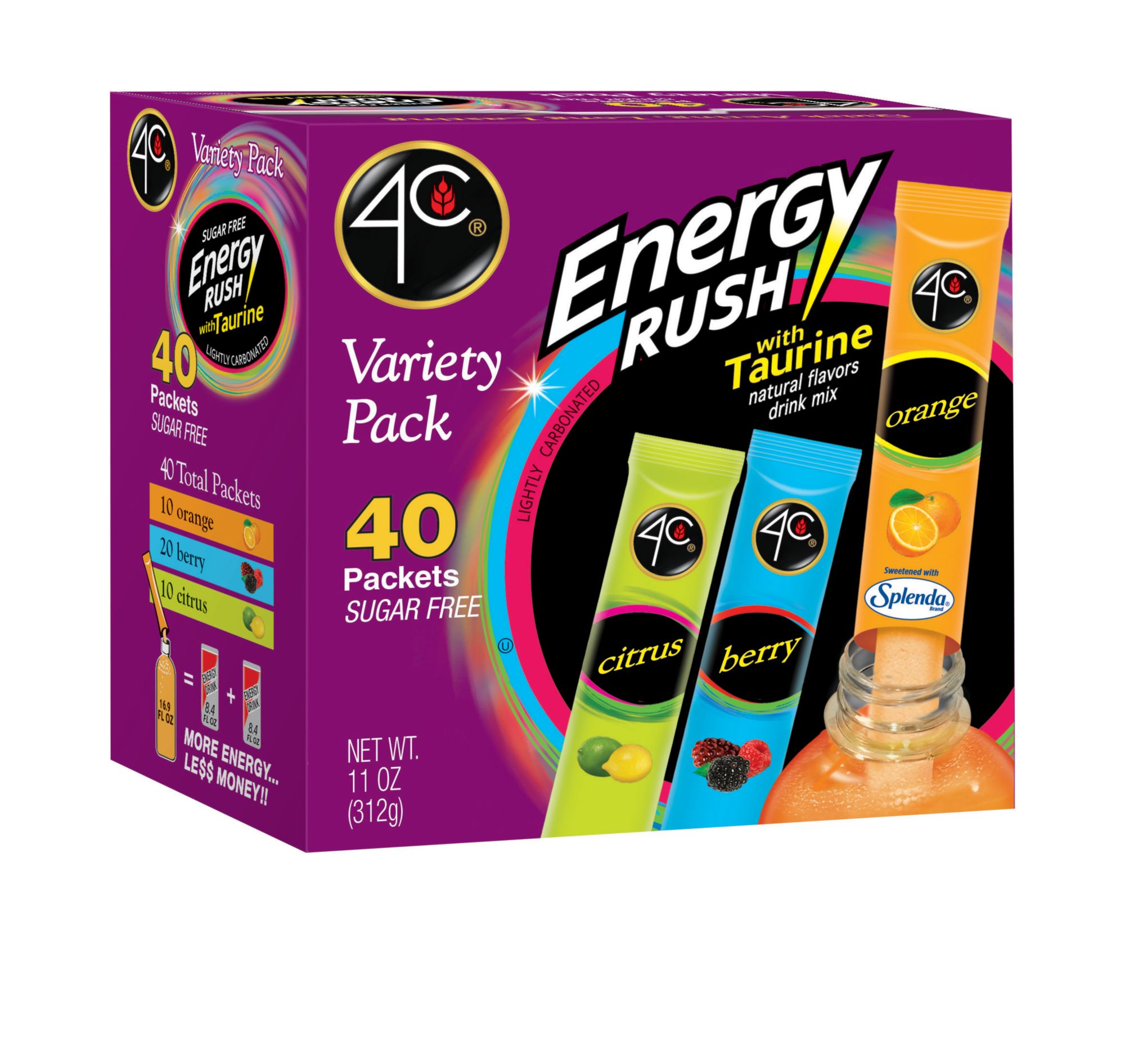 4C Energy Rush Flavored Powders Variety Pack, 40 ct.