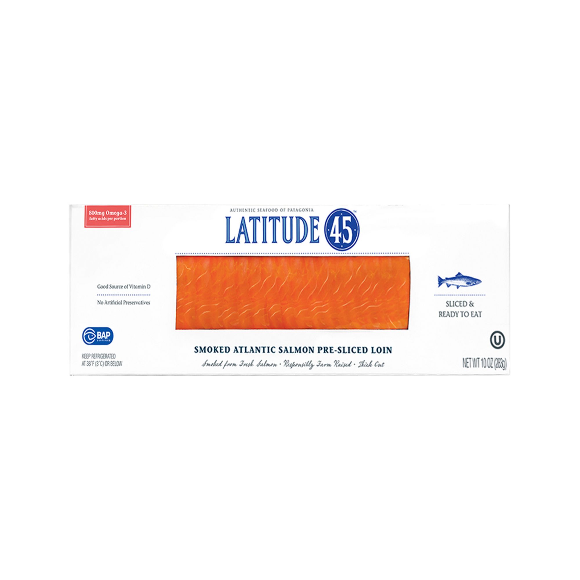 Latitude 45 Cold Smoked Atlantic Salmon Loin, 10 oz.