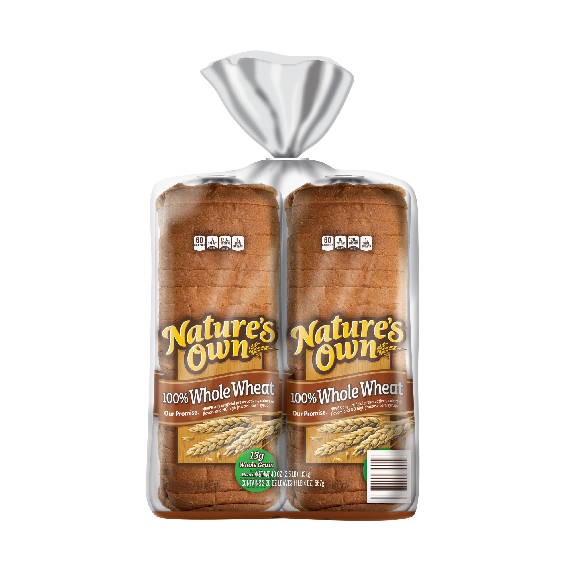 Nature's Own 100% Whole Wheat Bread, 2 pk./20 oz.