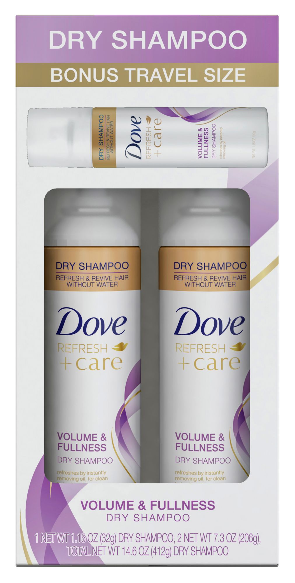 Dove Volume &amp; Fullness Dry Shampoo 2 pk./7.3 oz. with Bonus 1.15 oz