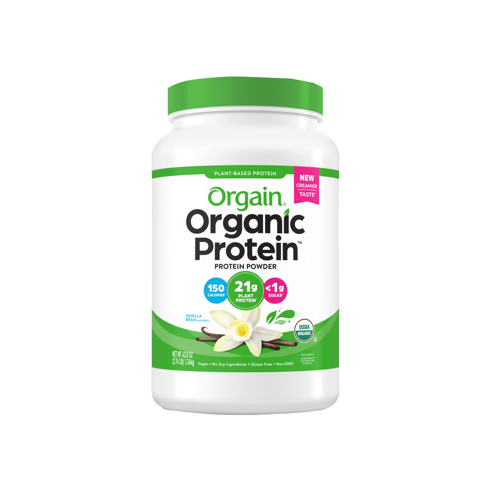 Orgain Organic Protein Plant Based Protein Powder, Vanilla Bean, 2.74 lbs.