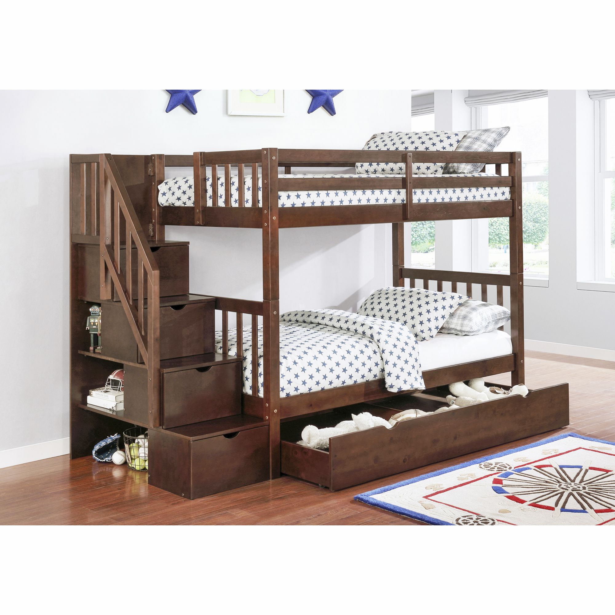 Berkley Jensen Twin Over Twin Stairway Storage Bunk Bed With