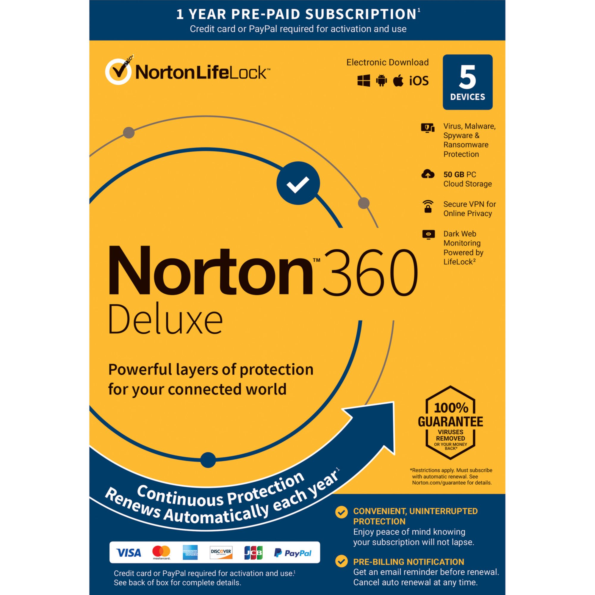 Norton 360 Deluxe, 5 Devices, 1-Year Subscription with Auto Renewal