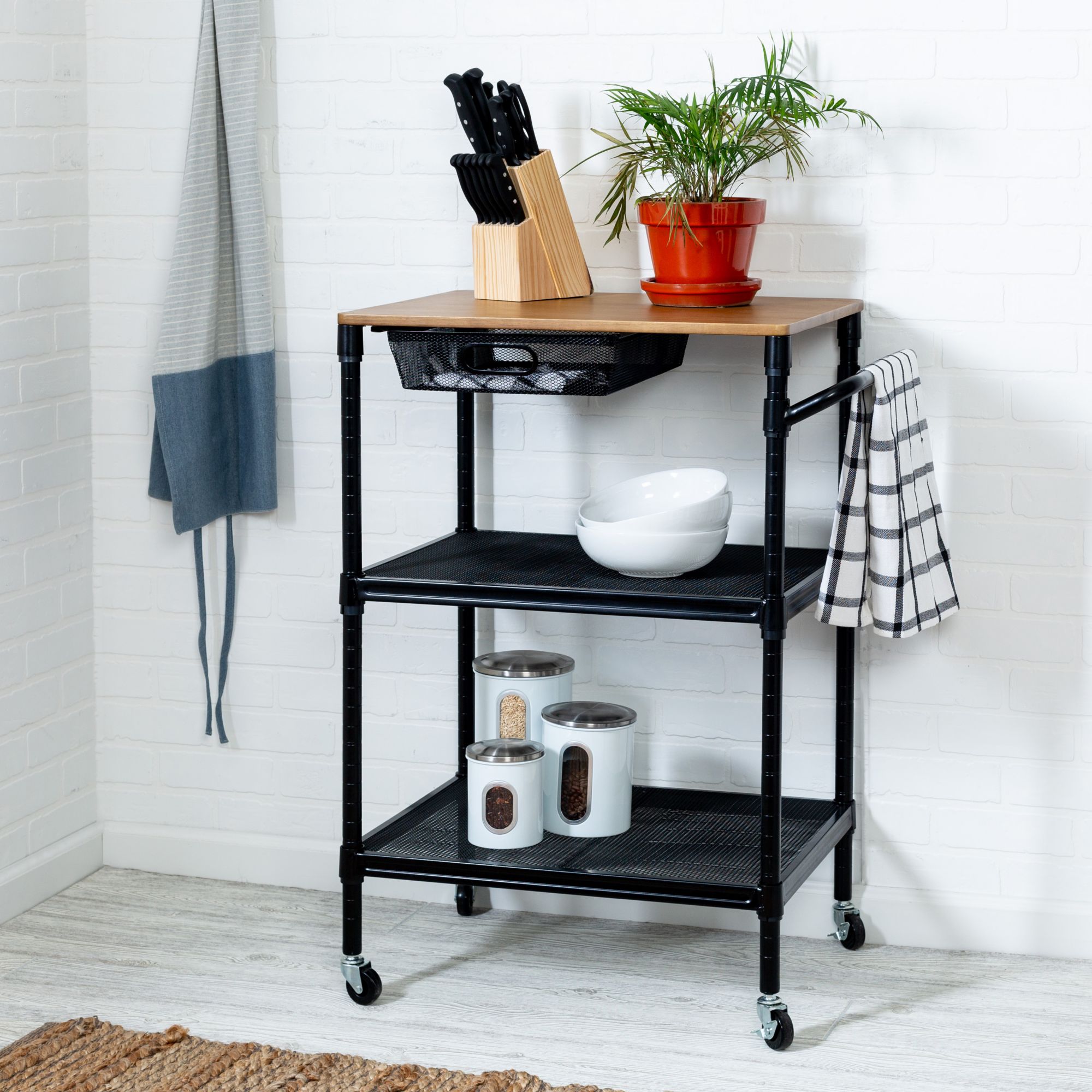 Honey-Can-Do 36&quot; Kitchen Cart with Wheels, Storage Drawer and Handle - Black