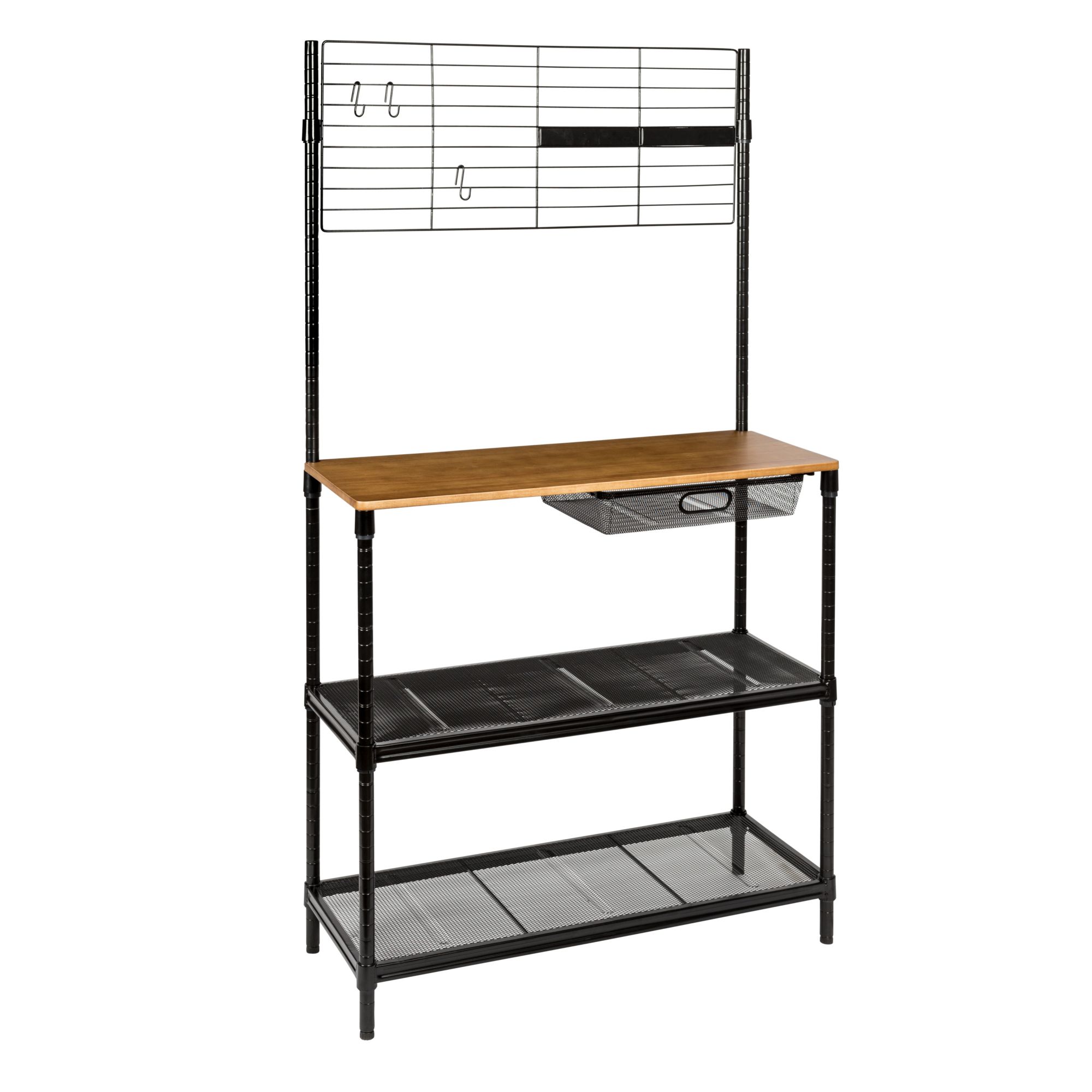 Honey-Can-Do 65&quot; Bakers Rack with Cutting Board and Hanging Storage - Black