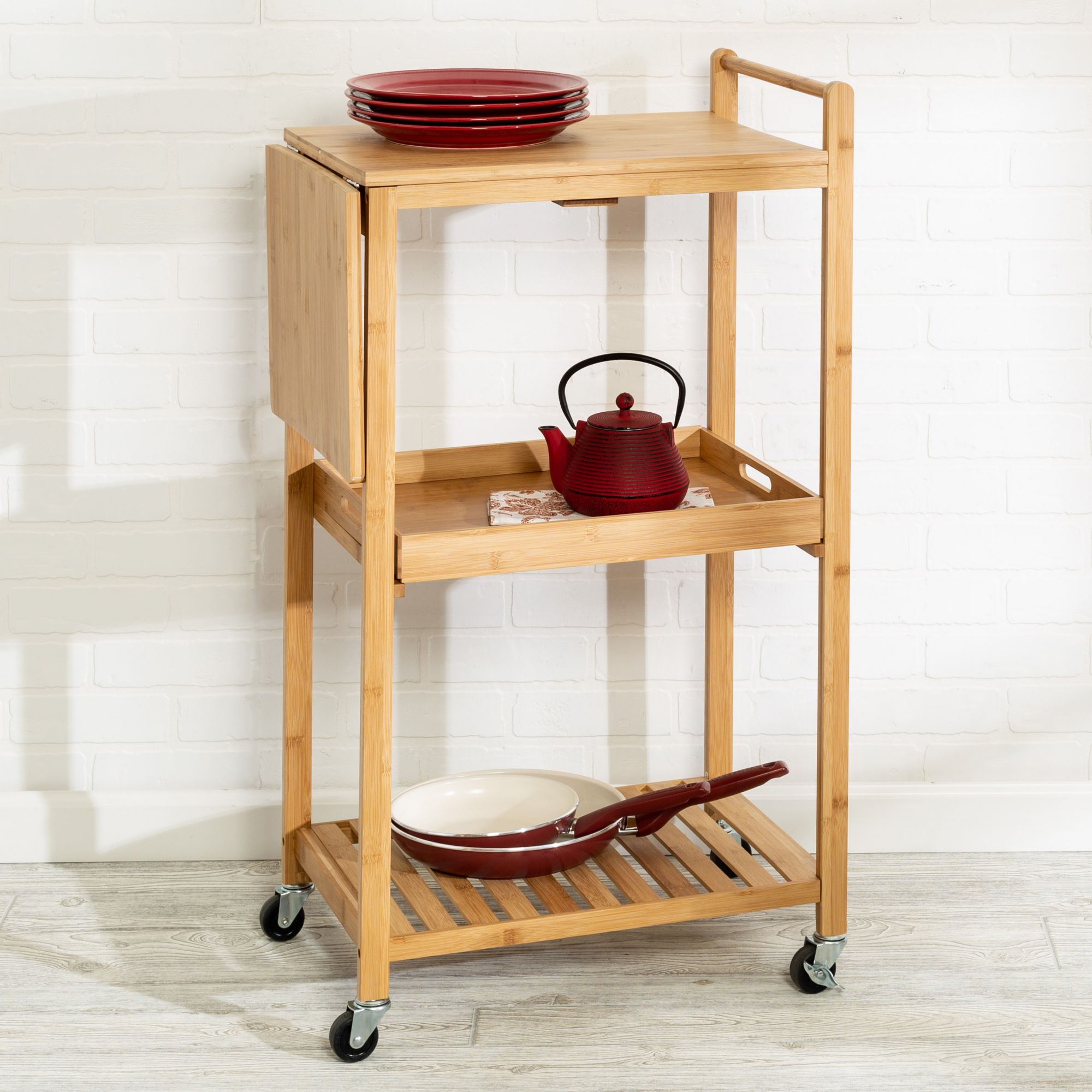 Honey-Can-Do 38&quot; Bamboo Kitchen Cart with Wheels