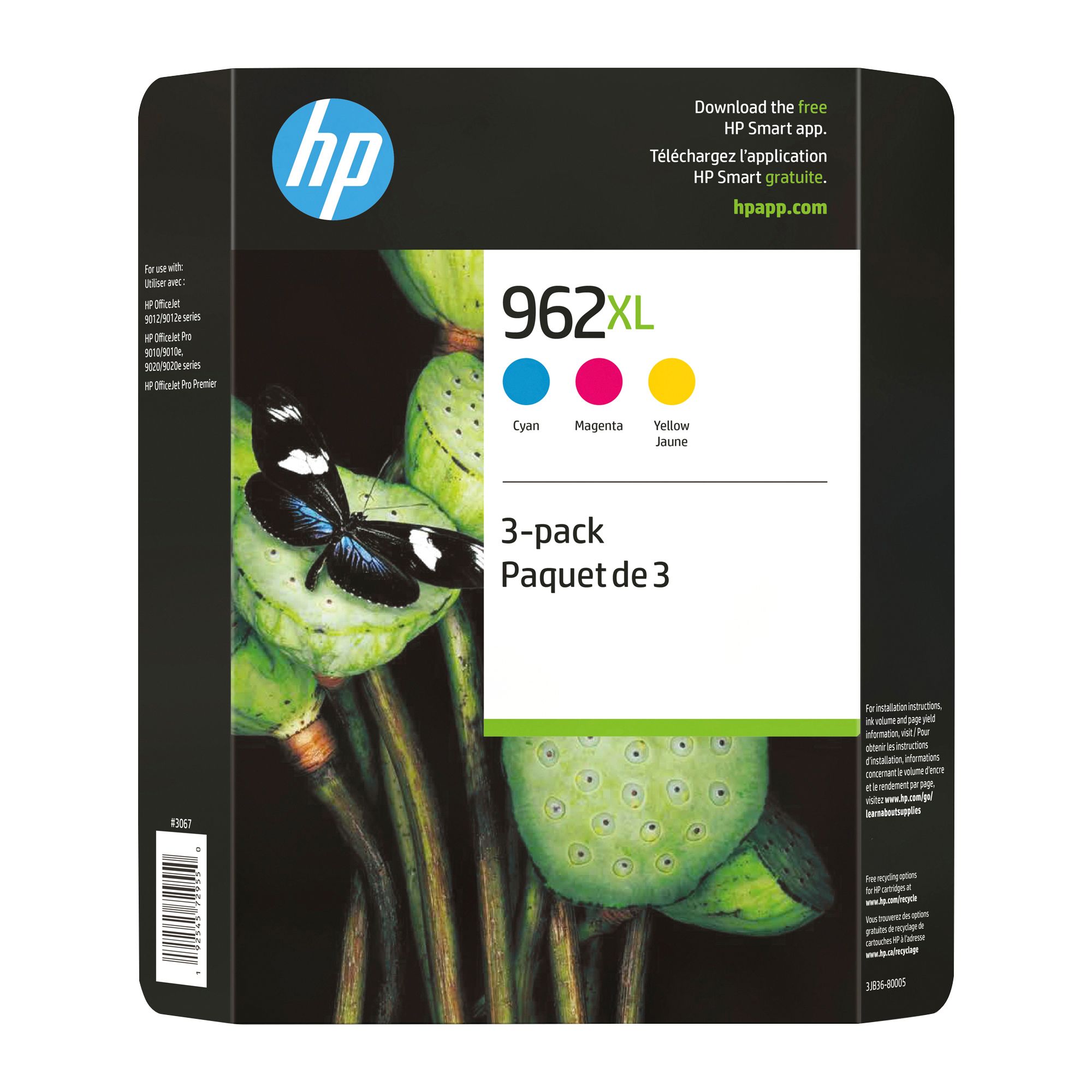 HP Inc. 962XL High Yield Cyan, Magenta and Yellow Original Ink Cartridge, 3 pk.