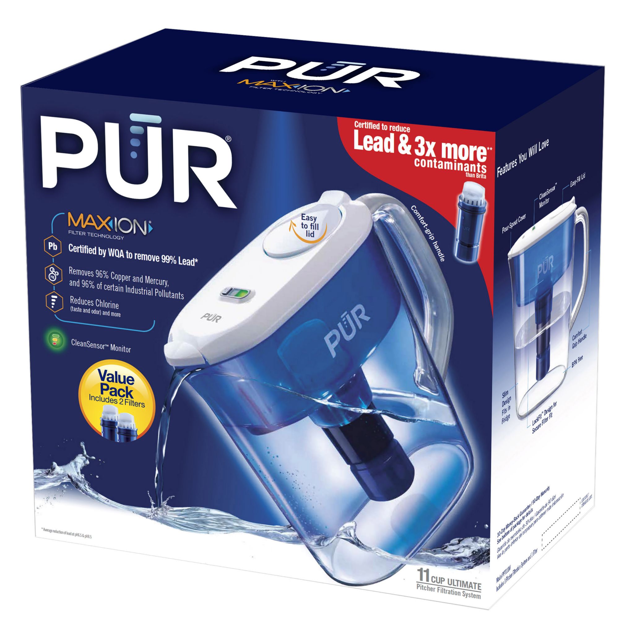 PUR Ultimate Water Pitcher with Two Bonus Replacement Filters