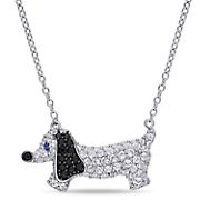 1 1/2 ct. t.w. Created Blue and White Sapphire Dog Pendant in Sterling Silver