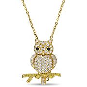 1 3/8 ct. t.w. Created White and Yellow Sapphire Owl On a Branch Pendant in Yellow Plated Sterling Silver