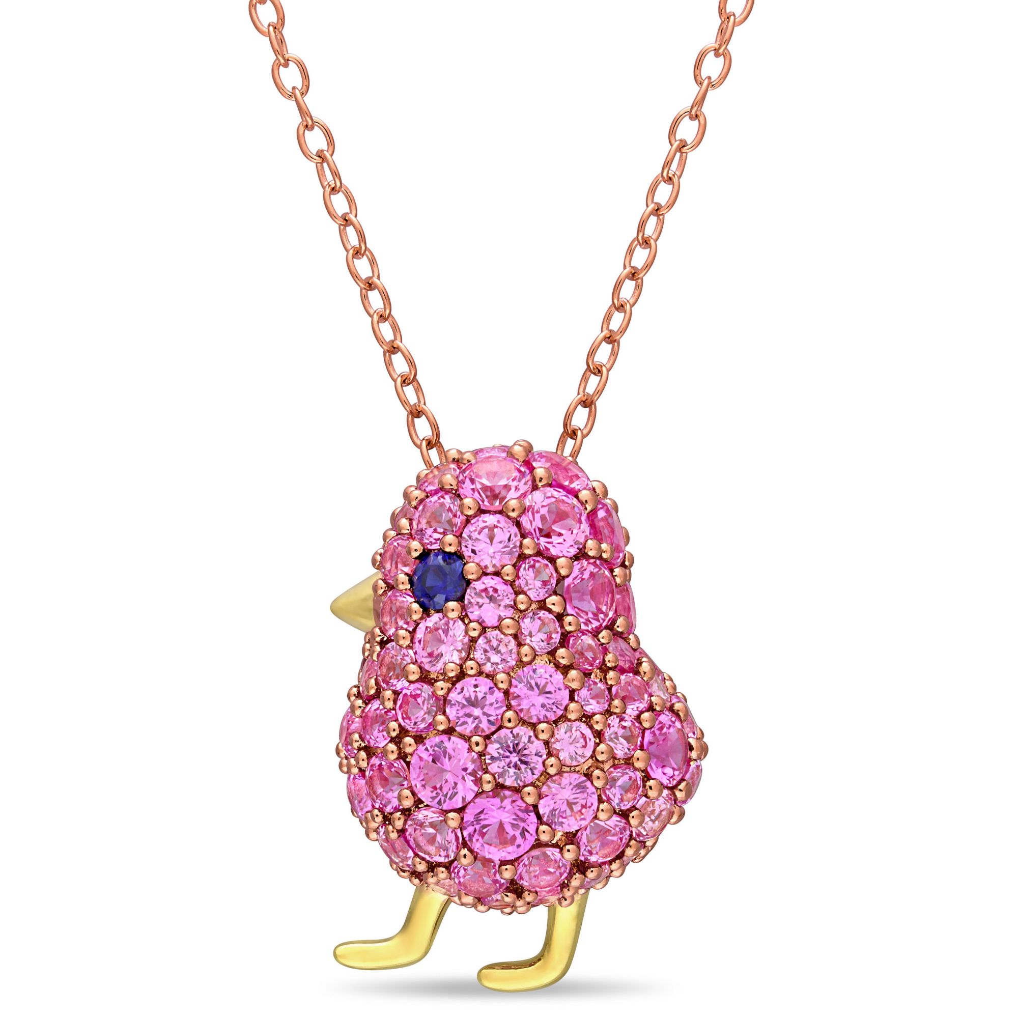 2 3/8 ct. t.w. Created Blue and Pink Sapphire Bird Cluster Pendant in Yellow Plated Sterling Silver
