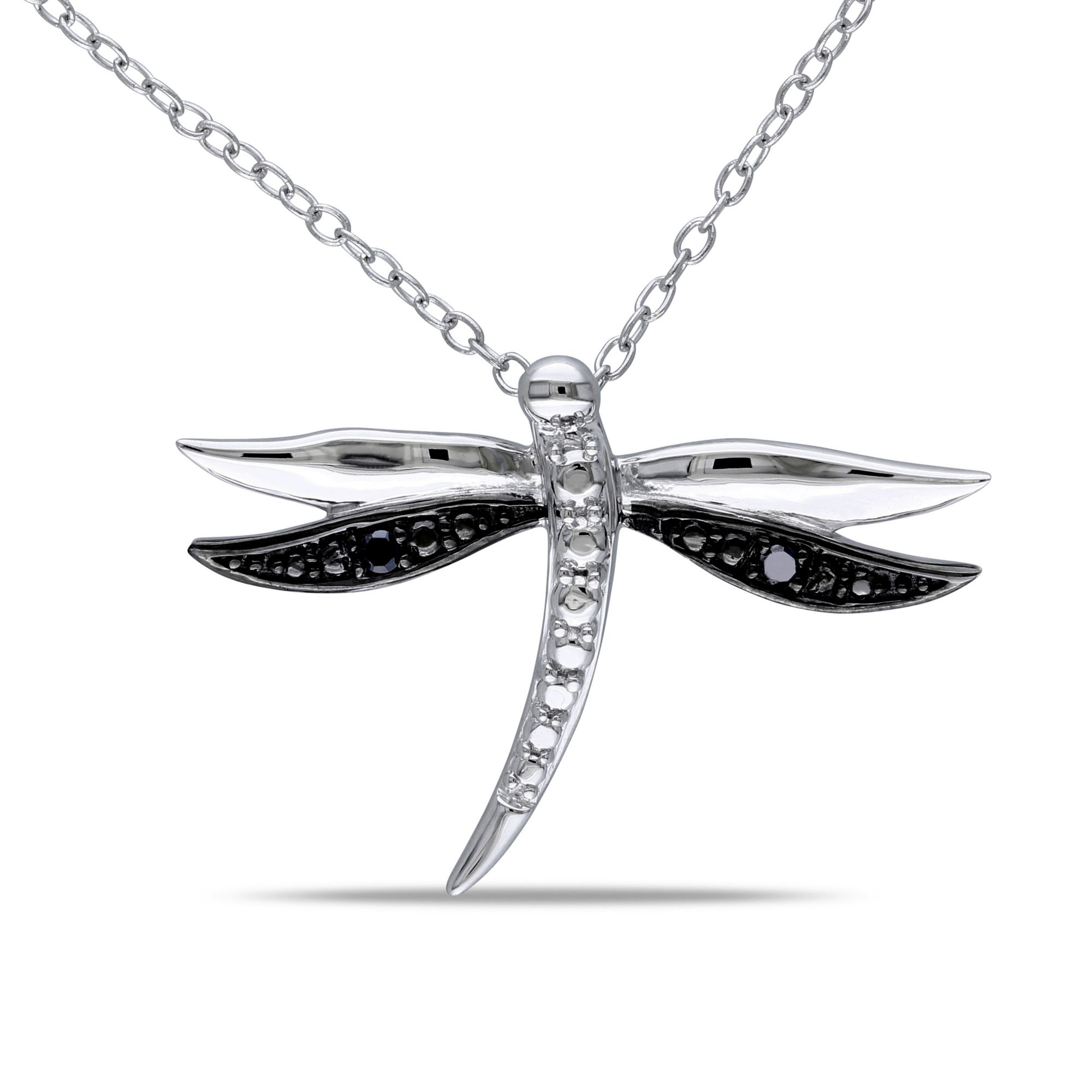 1/50 ct. t.w. Black Diamond Silver Dragonfly Pendant in Sterling Silver