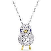 2 3/4 ct. t.w. Created Blue and White Sapphire Bird Cluster Necklace in White and Yellow Plated Sterling Silver