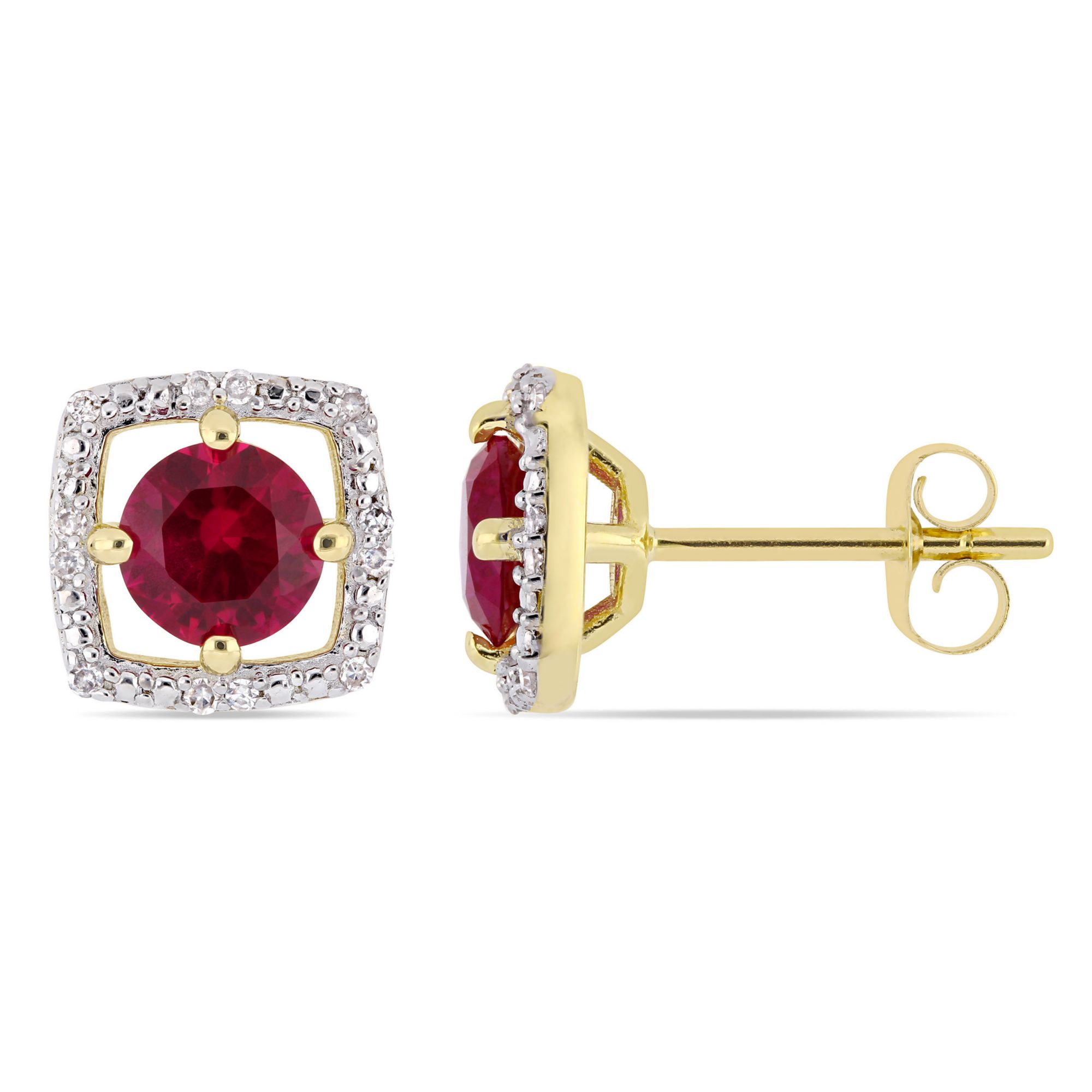 1 1/6 ct t.w. Ruby and Diamond Accent Stud Earrings in 10k Yellow Gold