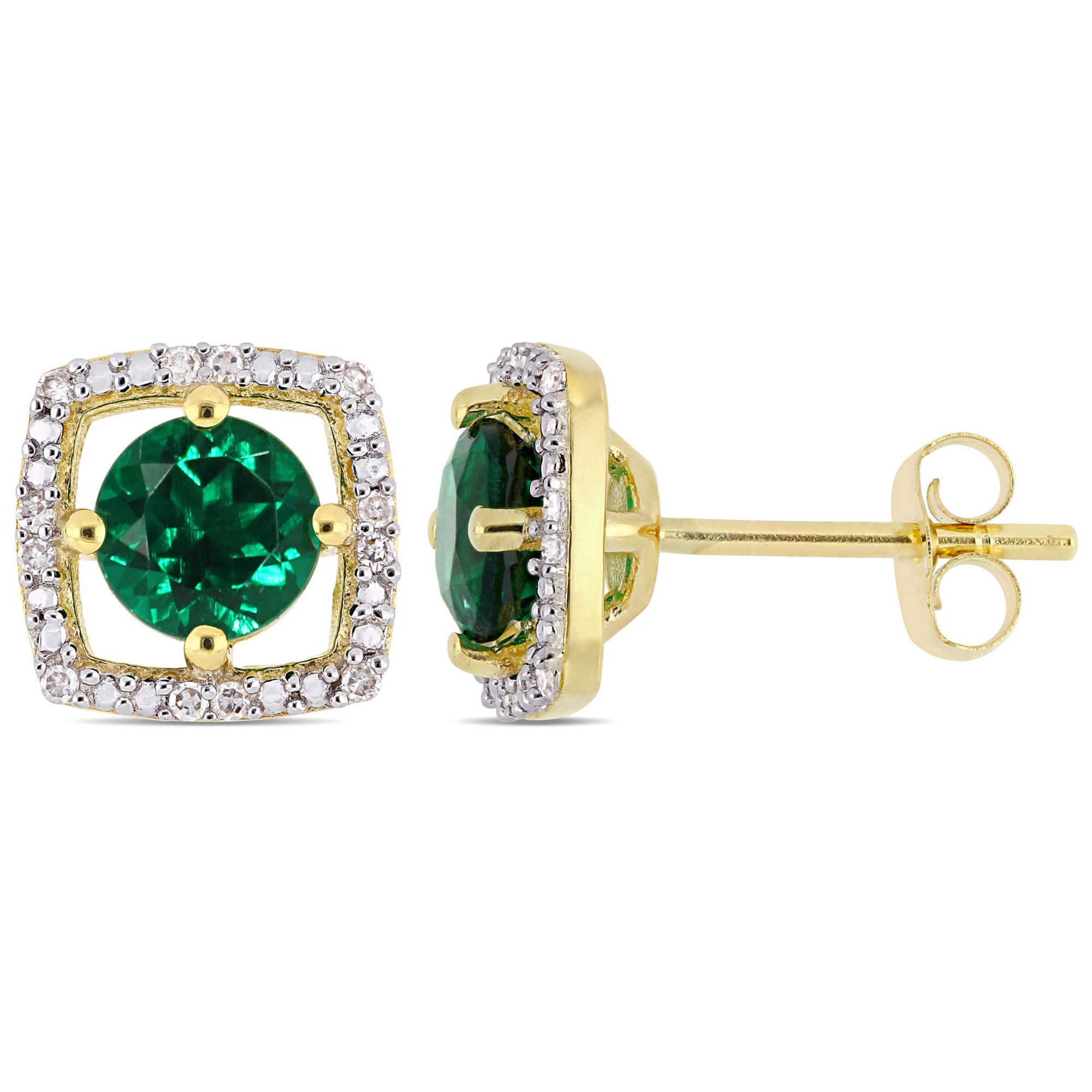 1 ct. t.w. Emerald and Diamond Accent Stud Earrings in 10k Yellow Gold