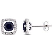 1 1/6 ct. t.w. Blue Sapphire and Diamond Accent Stud Earrings in 10k White Gold