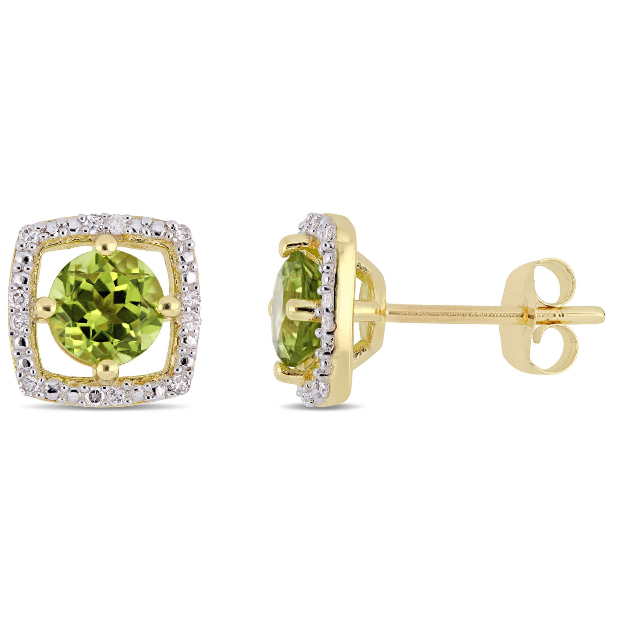 1 1/8 ct. t.w. Peridot and Diamond Accent Stud Earrings in 10k Yellow Gold