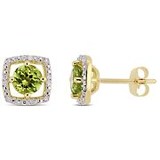 1 1/8 ct. t.w. Peridot and Diamond Accent Stud Earrings in 10k Yellow Gold