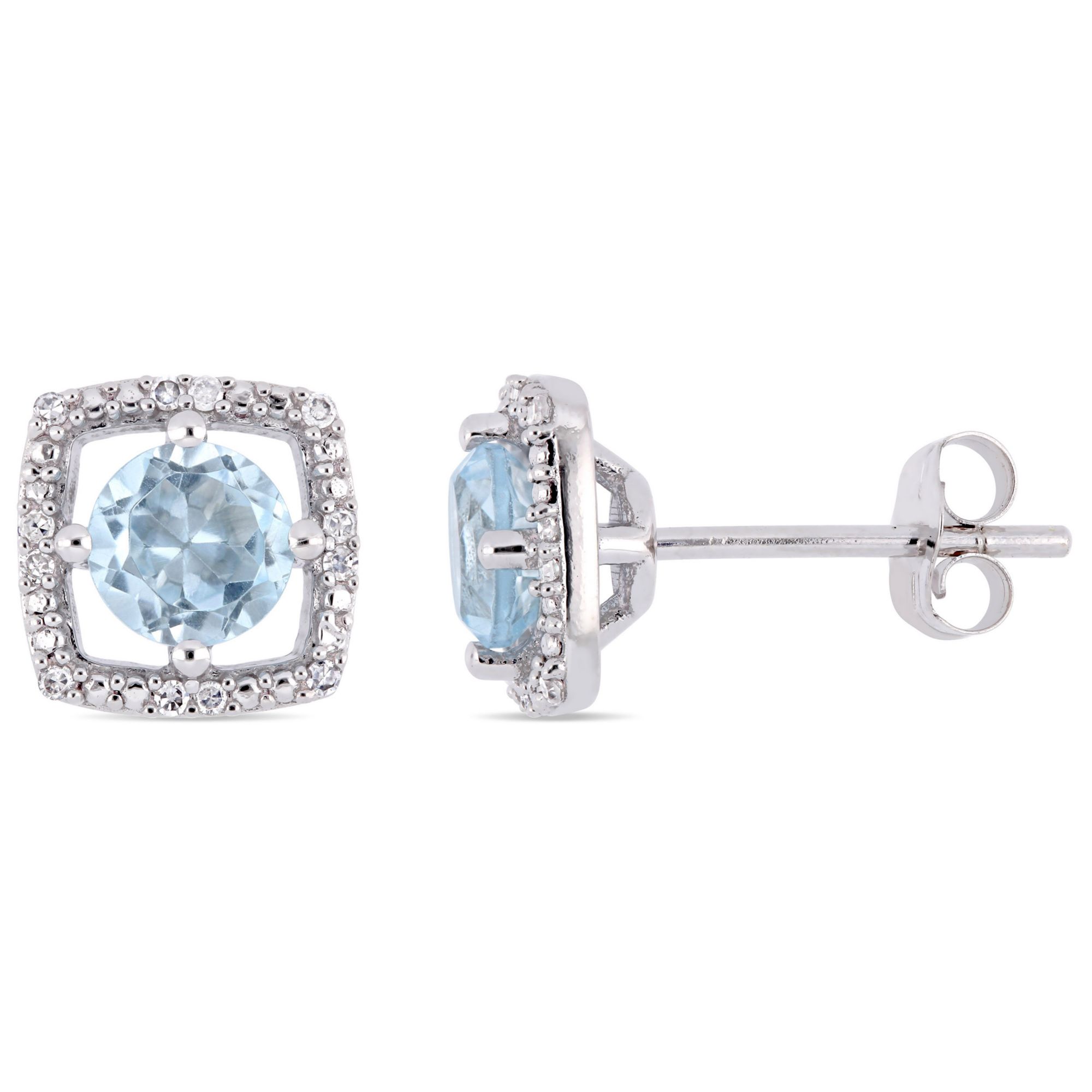 1 ct. t.w. Blue Topaz and Diamond Accent Stud Earrings in 10k White Gold