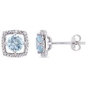 1 ct. t.w. Blue Topaz and Diamond Accent Stud Earrings in 10k White Gold