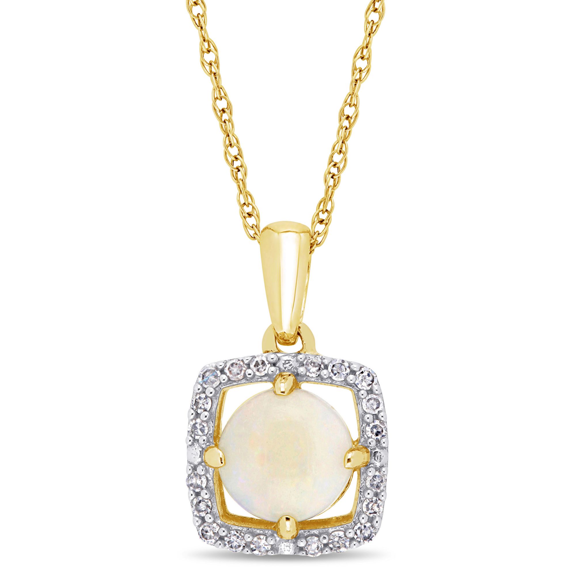 5/8 ct. t.w. Opal and Diamond Pendant in 10k Yellow Gold
