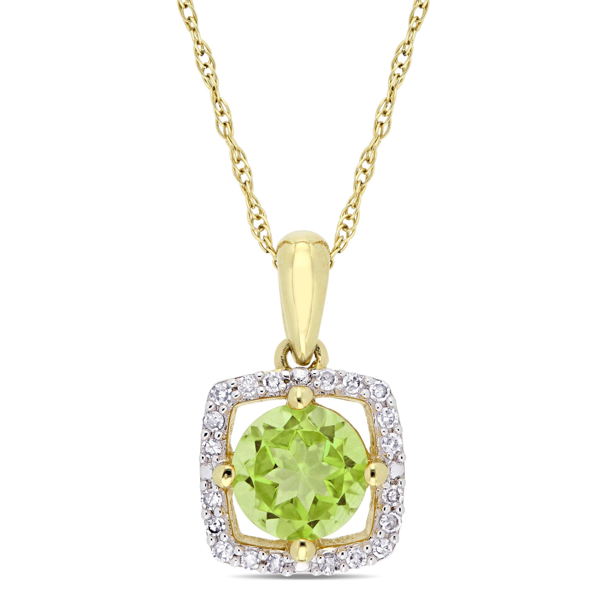 7/8 ct. t.w. Peridot and Diamond Pendant in 10k Yellow Gold