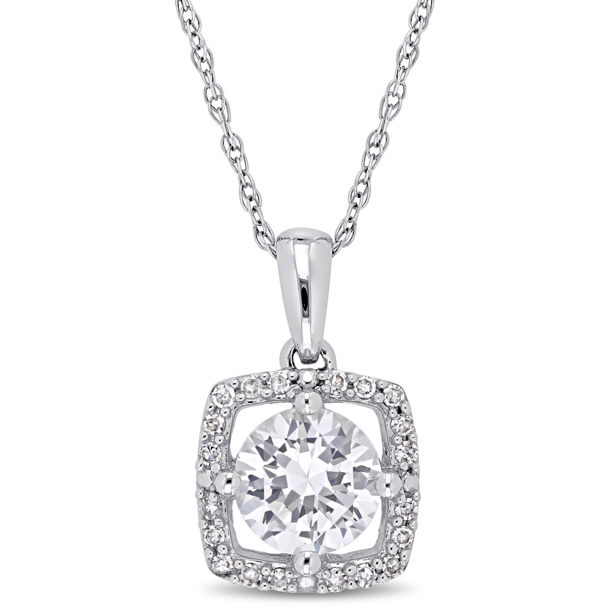 1 ct. t.w. White Sapphire and Diamond Pendant in 10k White Gold