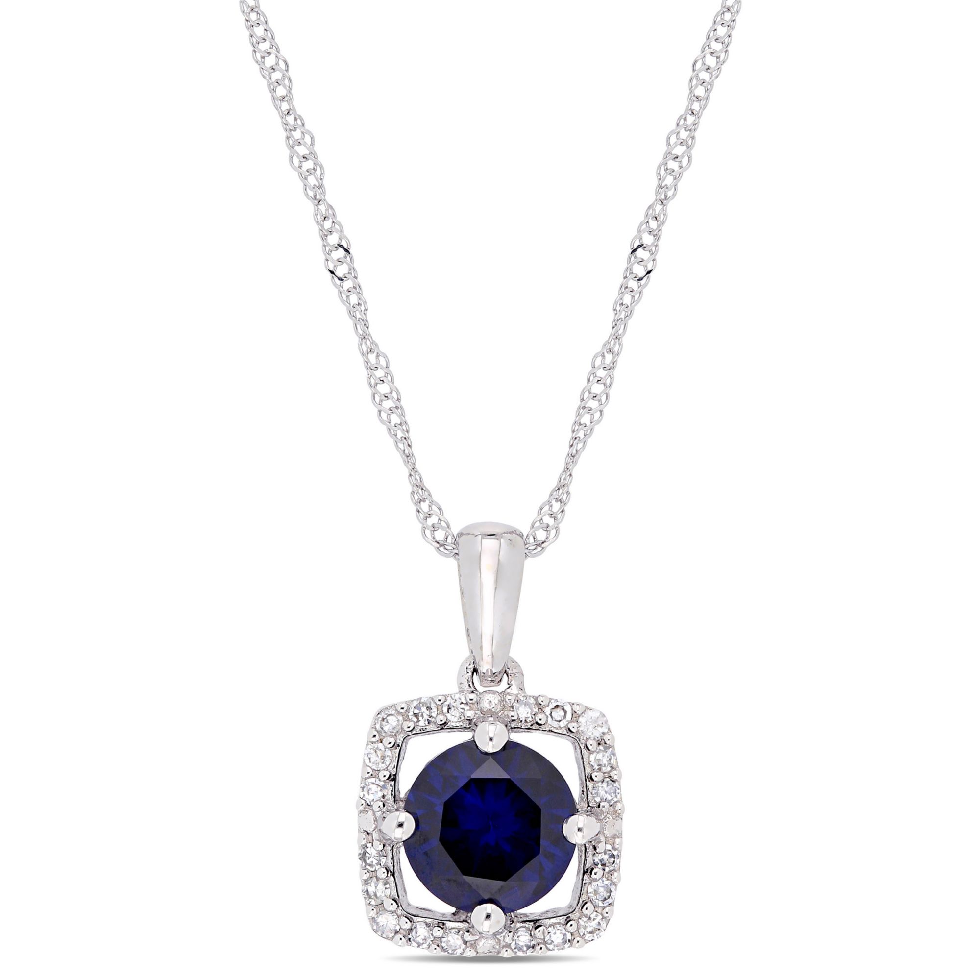 1 ct. t.w. Blue Sapphire and Diamond Accent Pendant in 10k White Gold