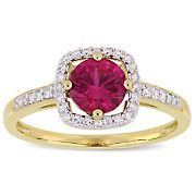 1 ct t.w. Ruby and Diamond Accent Halo Ring in 10k Yellow Gold, Size 6