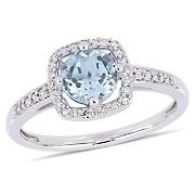 1 ct. t.w. Blue Topaz and Diamond Accent Halo Ring in 10k White Gold, Size 7
