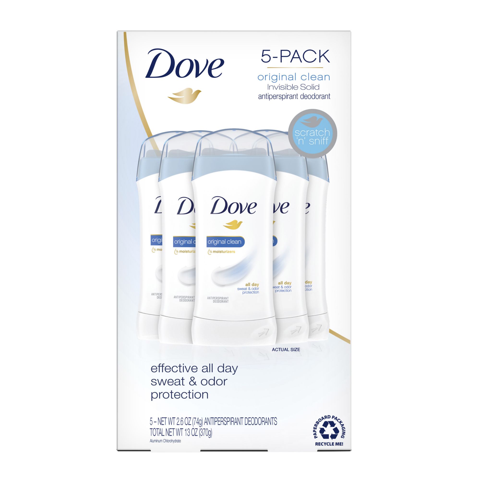 Dove Original Clean Antiperspirant Deodorant, 5 pk.