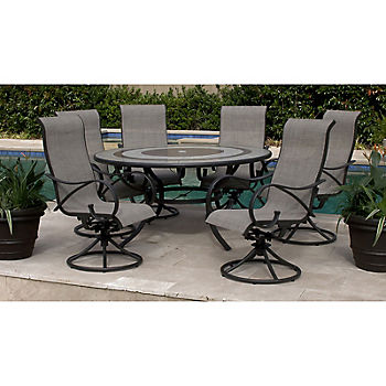 Berkley Jensen Rowley 7pc Dining Set, Round Outdoor Dining Table For 6 With Swivel Chairs