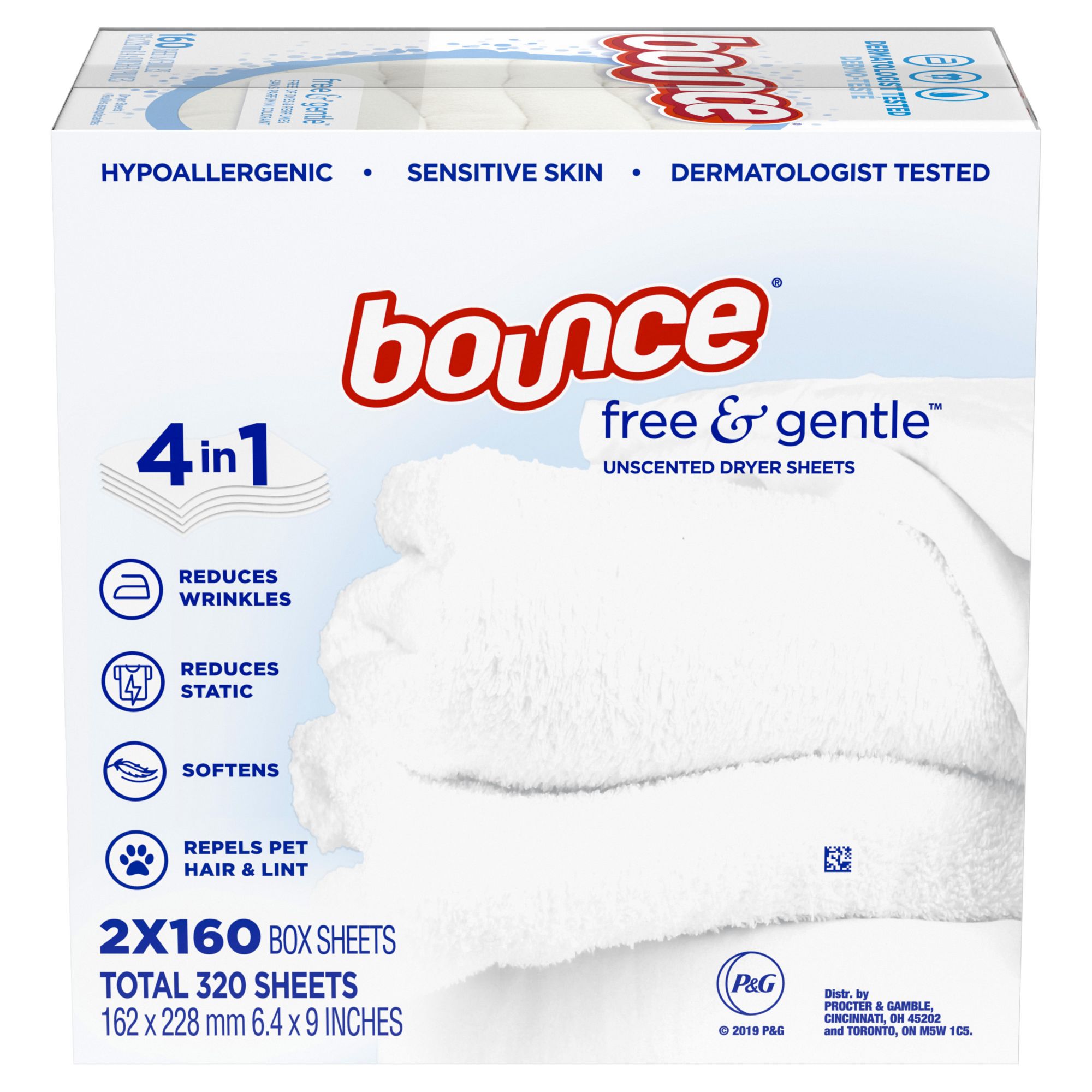 Bounce Free & Gentle Unscented Fabric Softener Dryer Sheets for Sensitive  Skin, 120 Count