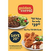 $25 Golden Corral Gift Card, 2 pk.