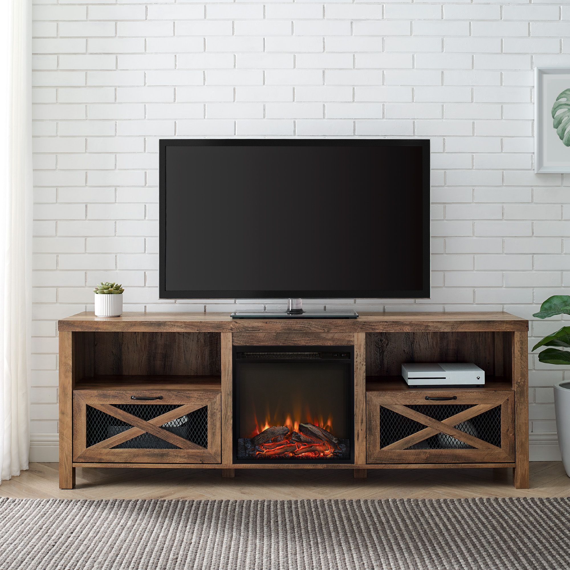 W Trends 70 Farmhouse Fireplace Tv Stand For Tvs Up To 78 Rustic Oak