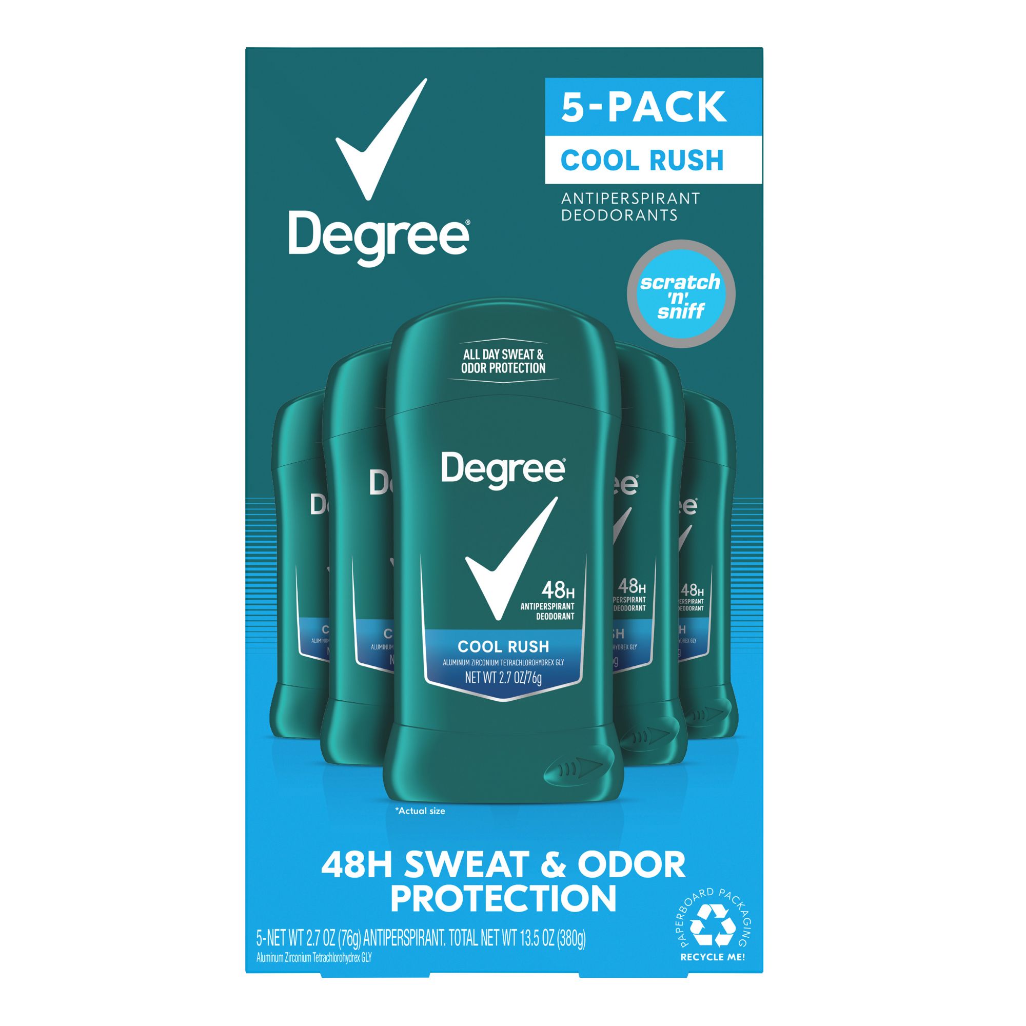 Degree Men's Cool Rush 48 Hour Deodorant, 5 pk.