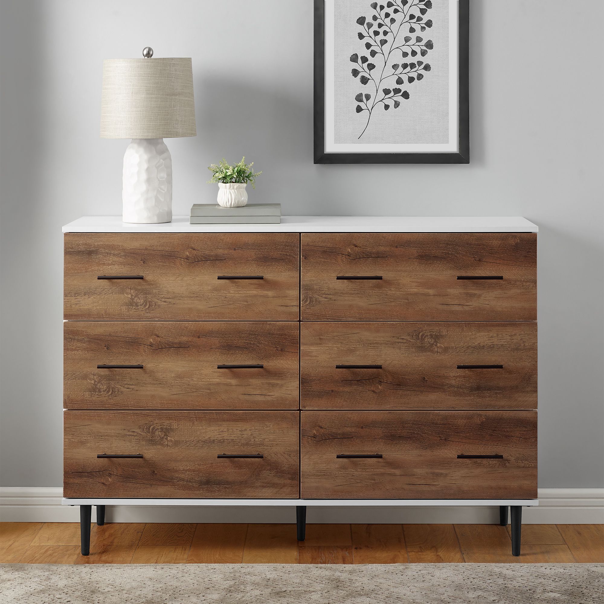 Rustic Modern Wood 6 Drawer Dresser Two Tone Brown Bjs