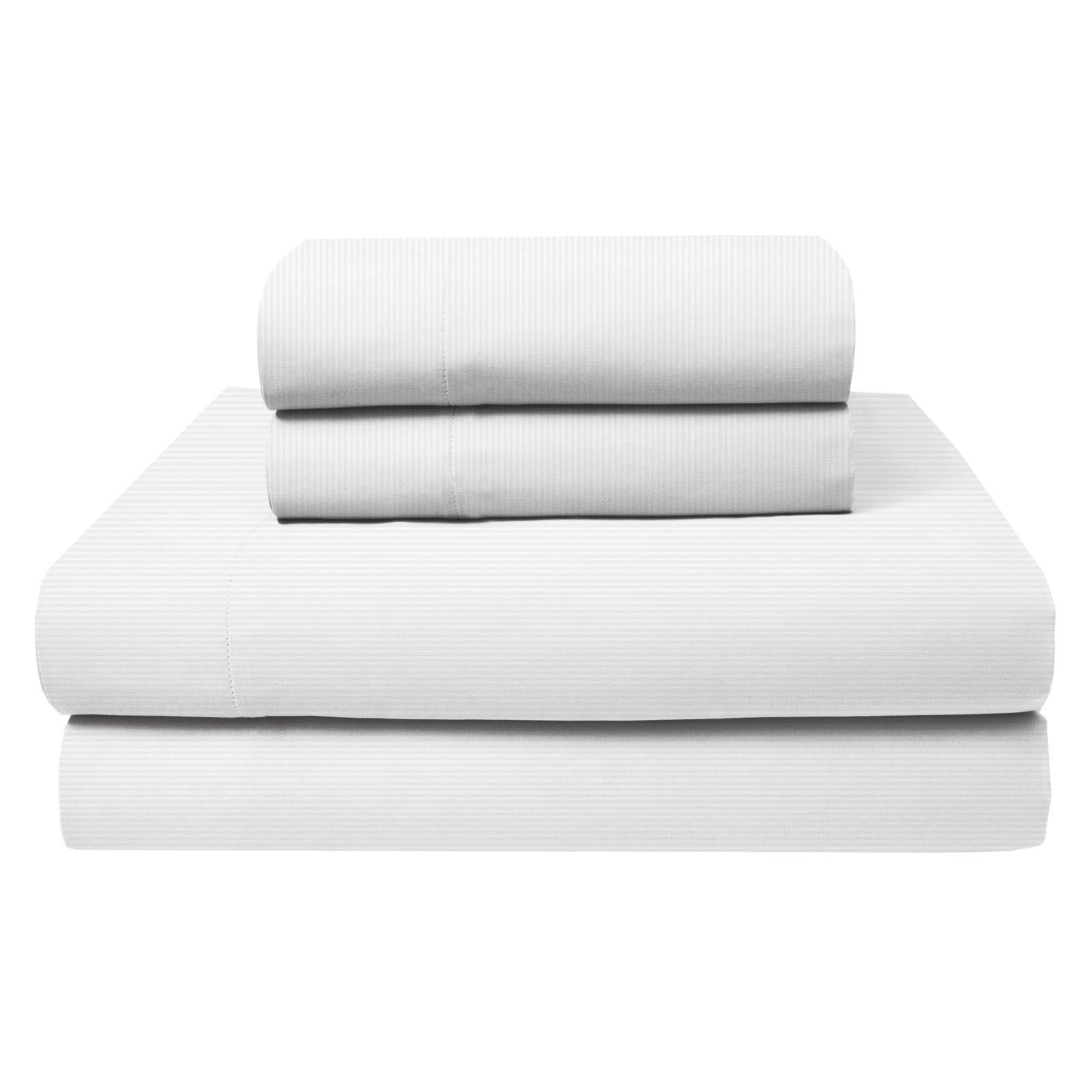 Berkley Jensen 600 Thread Count Cotton  Sateen 4 Pc. King Size Sheets Set - Stripe Brilliant White