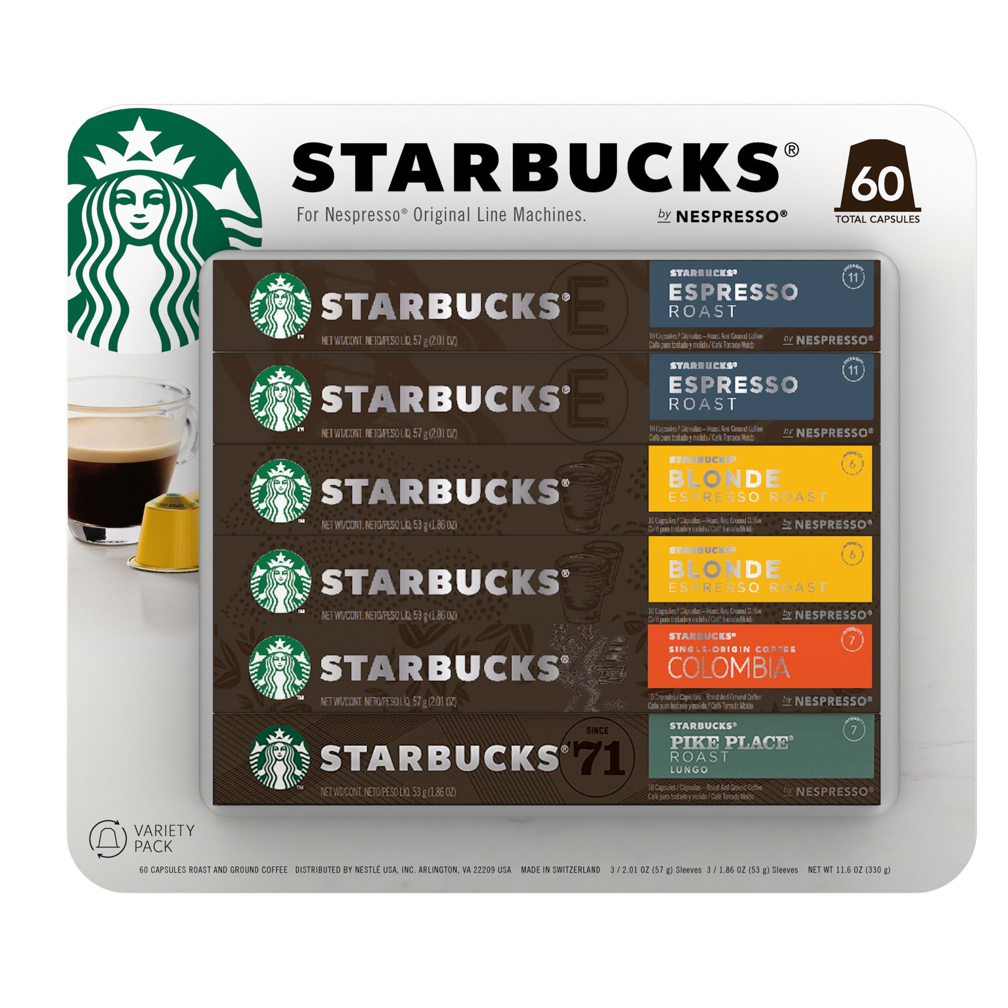 Starbucks by Nespresso Original Line Capsules Variety Pack Pods 60 ct