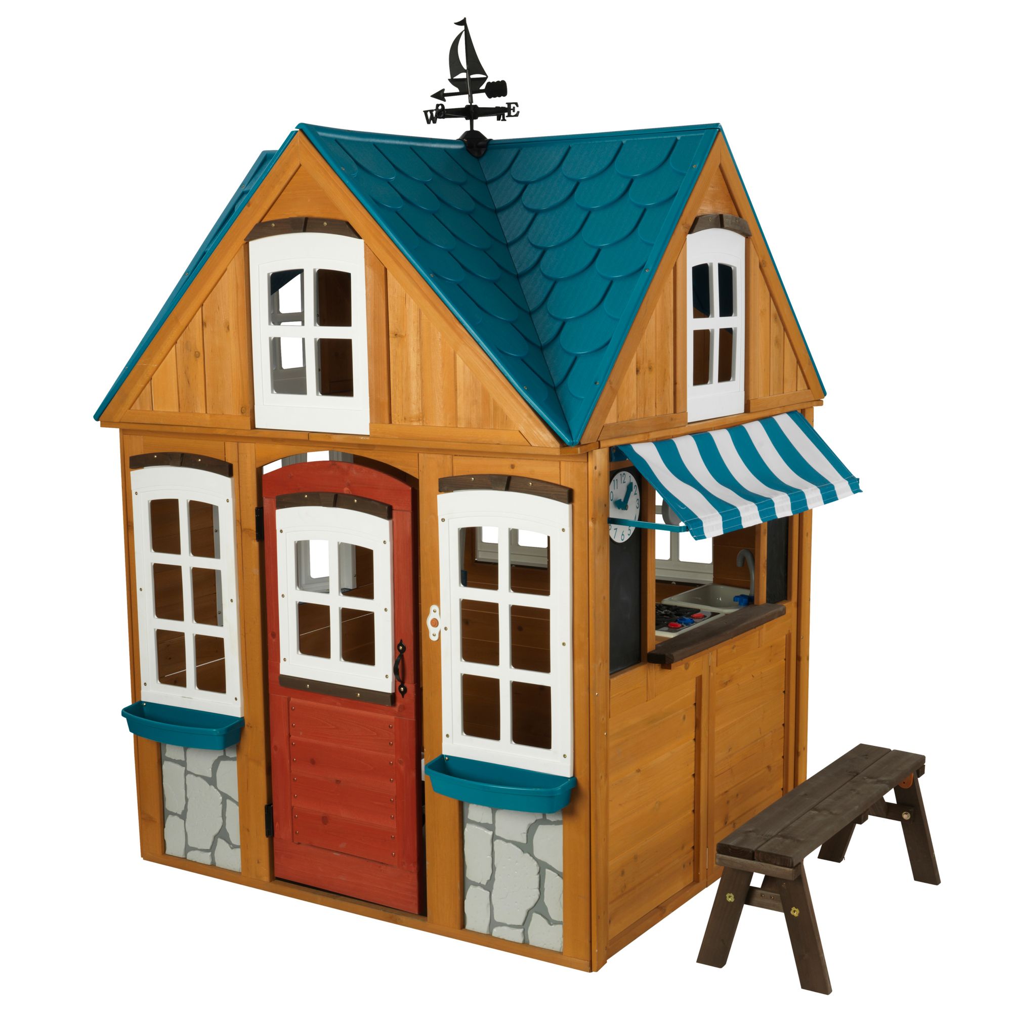 wooden playhouse with kitchen