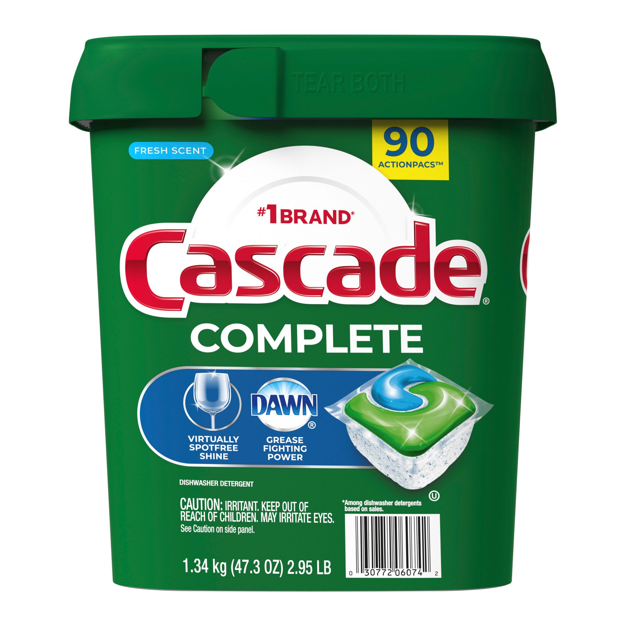 Cascade Complete Fresh Scent Dishwasher Detergent Action Pacs, 90 ct.