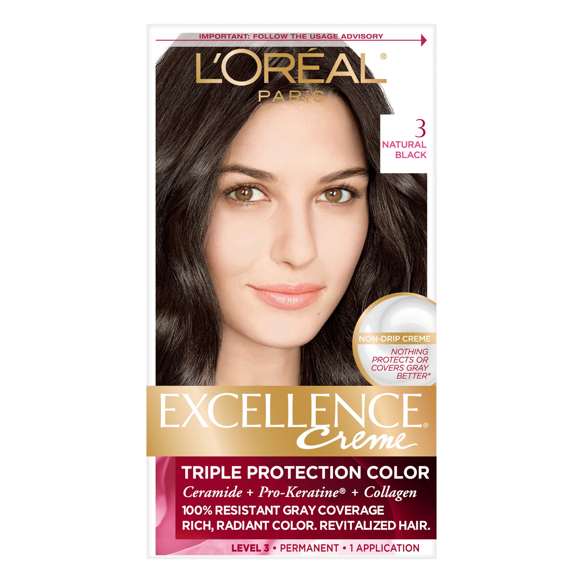 L'Oreal Paris Excellence Hair Color - Natural Black, 2 pk.