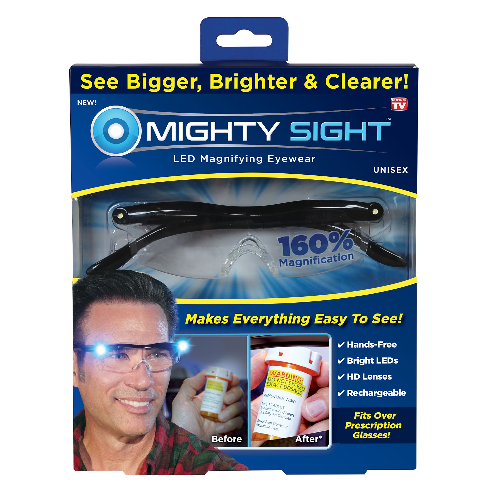 Magnifying Glasses LED Light Vision Enhancing Mighty Sight 160%  Magnifcation USB - As Seen On TV