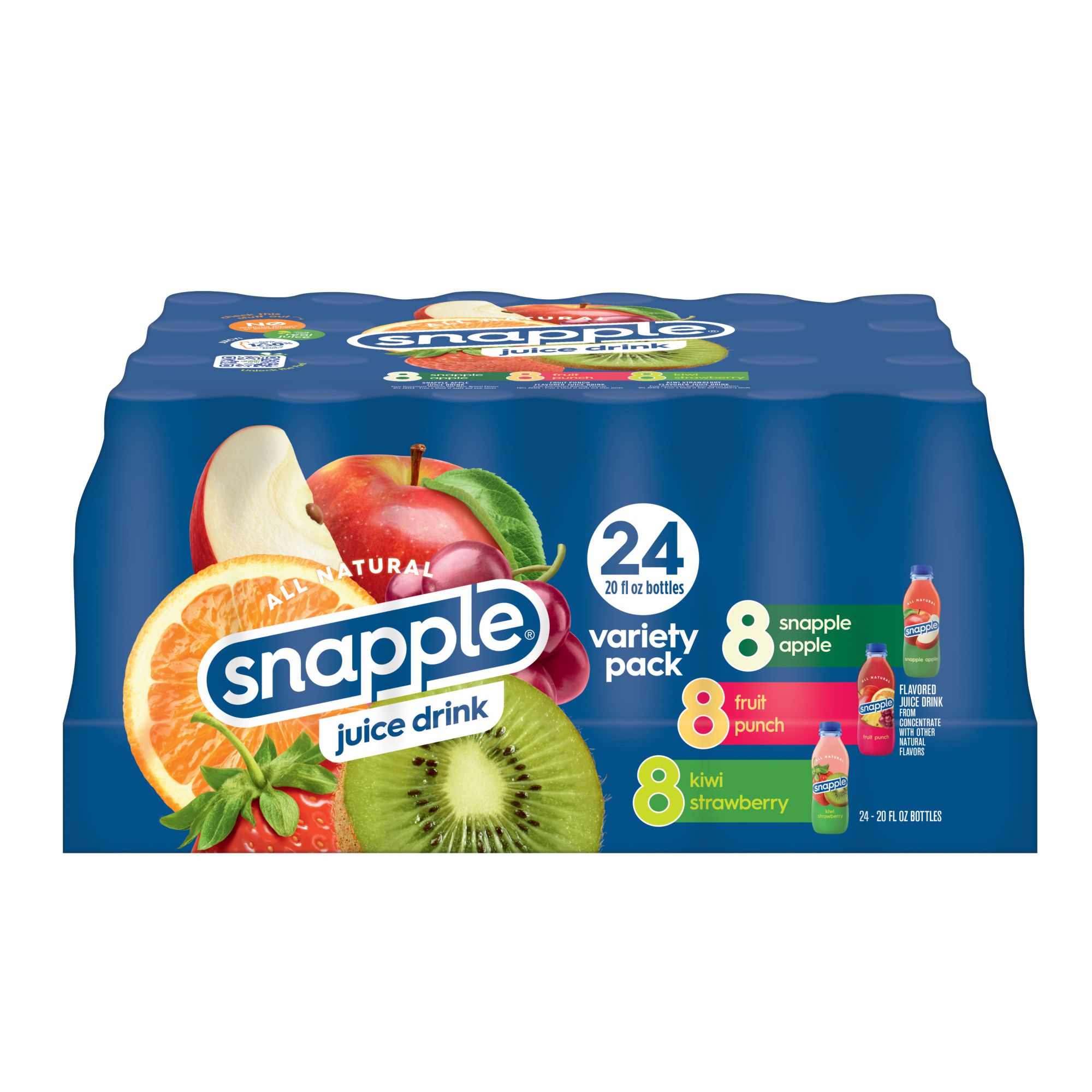 Snapple Juice Variety Pack, Recycled Plastic Bottles, 24 pk./20 fl. oz.